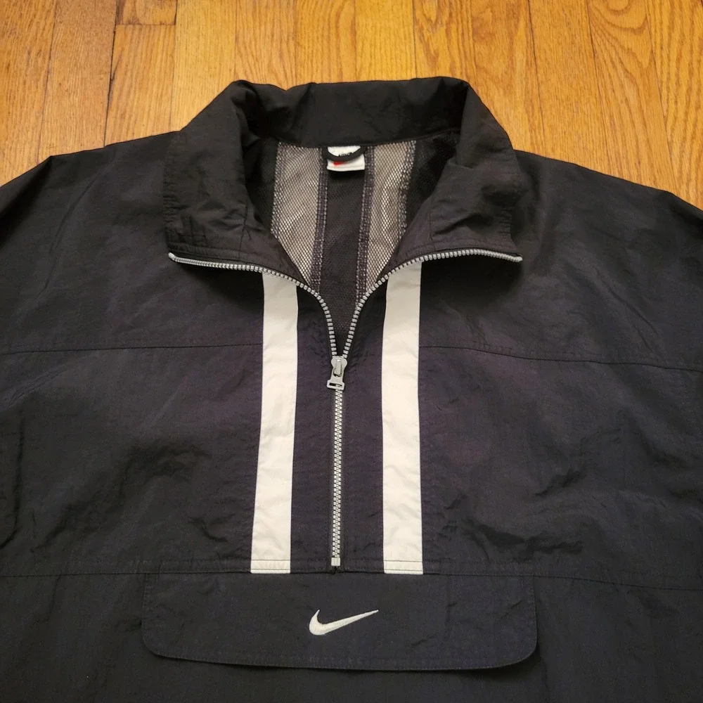 Nike XL Windbreaker‎ Black White Quarter Zip Stripe Vintage Pouch ANORAK 90s